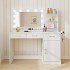 Coiffeuse avec miroir et lumières – Blanc, station de charge, 3 tiroirs, 2 compartiments, 1 placard