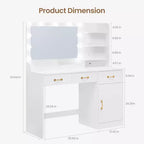 Coiffeuse avec miroir et lumières – Blanc, station de charge, 3 tiroirs, 2 compartiments, 1 placard