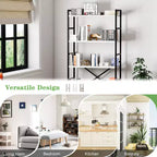 Bibliothèque haute à 5 niveaux , 158 cm H x 60 cm L, en bois avec cadre métallique – Étagères de rangement modernes pour la maison et le bureau