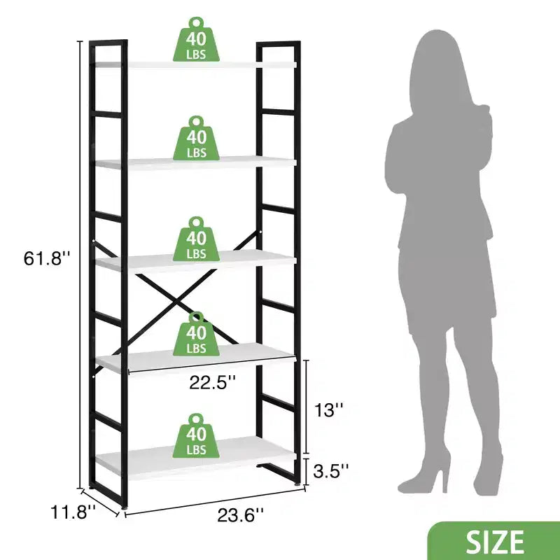 Bibliothèque haute à 5 niveaux Celebalcony, 158 cm H x 60 cm L, en bois avec cadre métallique – Étagères de rangement modernes pour la maison et le bureau
