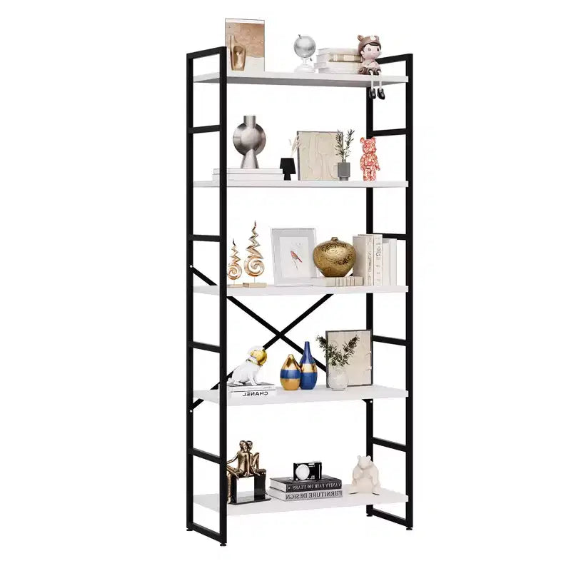 Bibliothèque haute à 5 niveaux Celebalcony, 158 cm H x 60 cm L, en bois avec cadre métallique – Étagères de rangement modernes pour la maison et le bureau
