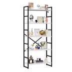 Bibliothèque haute à 5 niveaux , 158 cm H x 60 cm L, en bois avec cadre métallique – Étagères de rangement modernes pour la maison et le bureau