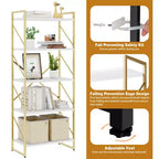 Bibliothèque haute à 5 niveaux , 158 cm H x 60 cm L, en bois avec cadre métallique – Étagères de rangement modernes pour la maison et le bureau