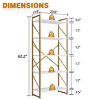 Bibliothèque haute à 5 niveaux , 158 cm H x 60 cm L, en bois avec cadre métallique – Étagères de rangement modernes pour la maison et le bureau