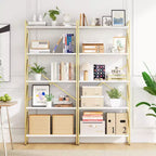 Bibliothèque haute à 5 niveaux , 158 cm H x 60 cm L, en bois avec cadre métallique – Étagères de rangement modernes pour la maison et le bureau