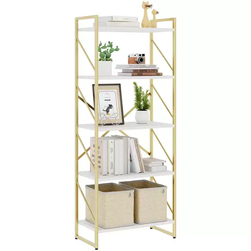 Bibliothèque haute à 5 niveaux Celebalcony, 158 cm H x 60 cm L, en bois avec cadre métallique – Étagères de rangement modernes pour la maison et le bureau