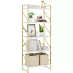 Bibliothèque haute à 5 niveaux , 158 cm H x 60 cm L, en bois avec cadre métallique – Étagères de rangement modernes pour la maison et le bureau