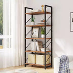 Bibliothèque haute à 5 niveaux , 158 cm H x 60 cm L, en bois avec cadre métallique – Étagères de rangement modernes pour la maison et le bureau