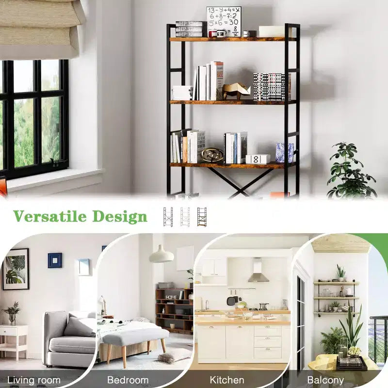 Bibliothèque haute à 5 niveaux Celebalcony, 158 cm H x 60 cm L, en bois avec cadre métallique – Étagères de rangement modernes pour la maison et le bureau