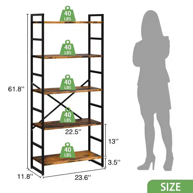 Bibliothèque haute à 5 niveaux Celebalcony, 158 cm H x 60 cm L, en bois avec cadre métallique – Étagères de rangement modernes pour la maison et le bureau