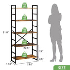 Bibliothèque haute à 5 niveaux , 158 cm H x 60 cm L, en bois avec cadre métallique – Étagères de rangement modernes pour la maison et le bureau