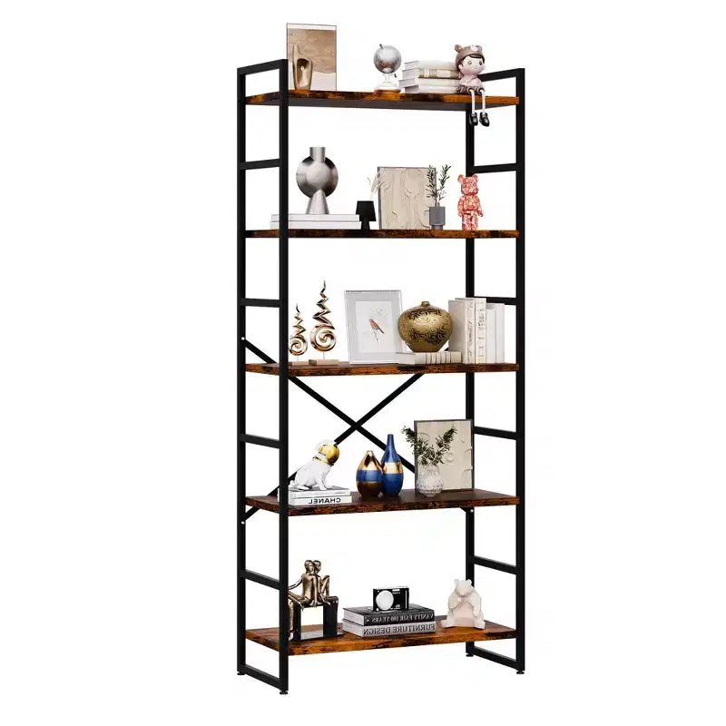 Bibliothèque haute à 5 niveaux Celebalcony, 158 cm H x 60 cm L, en bois avec cadre métallique – Étagères de rangement modernes pour la maison et le bureau