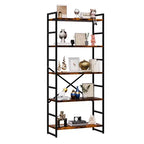 Bibliothèque haute à 5 niveaux , 158 cm H x 60 cm L, en bois avec cadre métallique – Étagères de rangement modernes pour la maison et le bureau