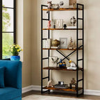 Celebalcony 62.2 H x 23.6 W 5 Tiers Bookshelf, Tall Wooden Bookcase with Metal Frame, Modern Book Rack, Storage Shelves for Home Office