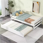 Lit de Repos en Bois avec Lit Gigogne, Lit Plateforme Jumeau, Cadre Gain de Place pour Enfants et Invités Blanc Taille Unique