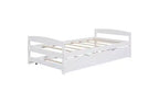 Lit de Repos en Bois avec Lit Gigogne, Lit Plateforme Jumeau, Cadre Gain de Place pour Enfants et Invités Blanc Taille Unique