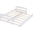 Lit de Repos en Bois avec Lit Gigogne, Lit Plateforme Jumeau, Cadre Gain de Place pour Enfants et Invités Blanc Taille Unique