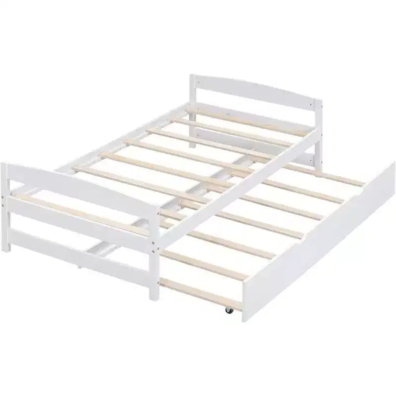 Lit de Repos en Bois avec Lit Gigogne, Lit Plateforme Jumeau, Cadre Gain de Place pour Enfants et Invités Blanc Taille Unique