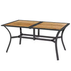 Rectangular Patio Table with Umbrella Hole, Faux Wood Rectangle Outdoor Dining Table for 6 People for Garden