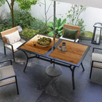 Table à manger rectangulaire d'extérieur avec trou de parasol – Faux bois, 6 places, pour jardin et terrasse