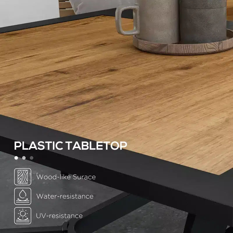 Table à manger rectangulaire d'extérieur avec trou de parasol – Faux bois, 6 places, pour jardin et terrasse