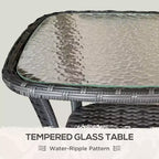 Table basse d'extérieur en osier avec étagère de rangement – Table d'appoint tressée à la main avec plateau en verre ondulé