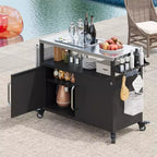 54.5 inch Outdoor Kitchen Island with Stainless Steel Tabletop, Outdoor Bar Cart with 4 Lockable Wheels for Outside BBQ