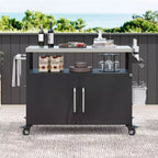 Îlot de cuisine d'extérieur de 138,4 cm avec plateau en acier inoxydable – Chariot de bar avec 4 roulettes verrouillables pour barbecue