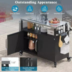 Îlot de cuisine d'extérieur de 138,4 cm avec plateau en acier inoxydable – Chariot de bar avec 4 roulettes verrouillables pour barbecue