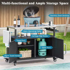 Îlot de cuisine d'extérieur de 138,4 cm avec plateau en acier inoxydable – Chariot de bar avec 4 roulettes verrouillables pour barbecue