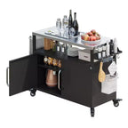 Îlot de cuisine d'extérieur de 138,4 cm avec plateau en acier inoxydable – Chariot de bar avec 4 roulettes verrouillables pour barbecue