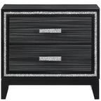 Table de chevet 2 tiroirs avec détails scintillants – Table de chevet moderne, noire