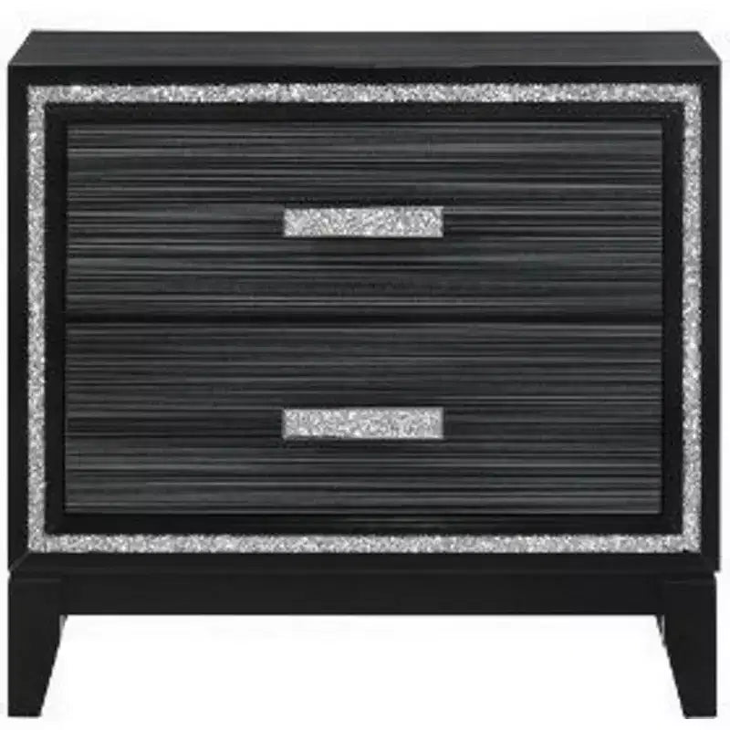 Table de chevet 2 tiroirs avec détails scintillants – Table de chevet moderne, noire