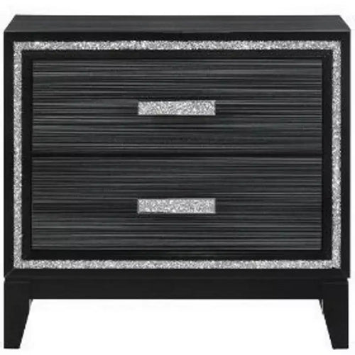 Table de chevet 2 tiroirs avec détails scintillants – Table de chevet moderne, noire