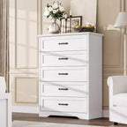 5-Drawer Dresser, White, Sturdy Storage, Smooth Gliding Drawers, for Bedroom & Guest Room