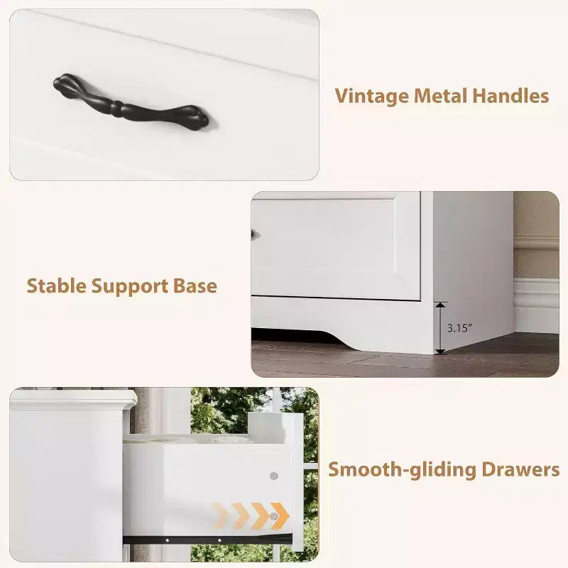 Commode blanche à 5 tiroirs – Rangement robuste avec tiroirs coulissants fluides pour chambre à coucher et chambre d'amis