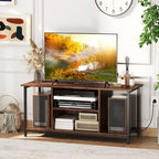 Meuble TV industriel à 3 niveaux pour TV jusqu'à 50" – Centre de divertissement avec compartiments ouverts et prise de courant