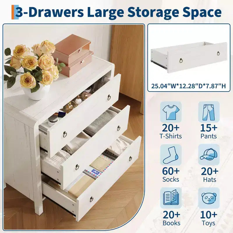 Commode en bois blanc – Chiffonnier à 6 tiroirs pour chambre et salon, Rangement de placard moderne