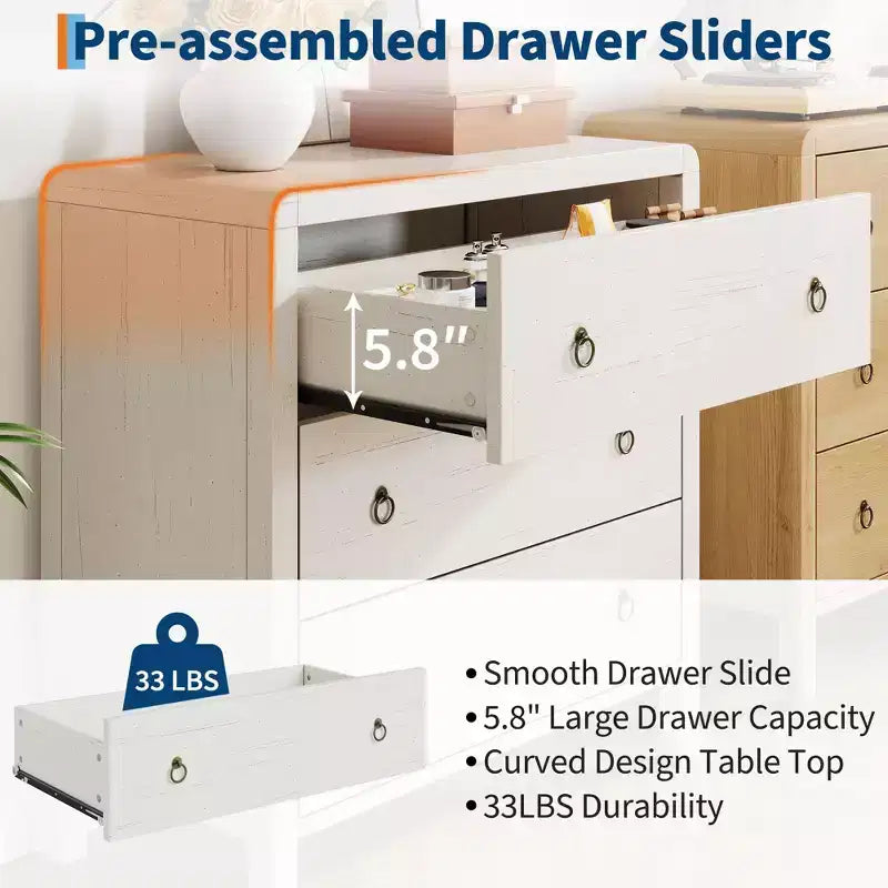 Commode en bois blanc – Chiffonnier à 6 tiroirs pour chambre et salon, Rangement de placard moderne