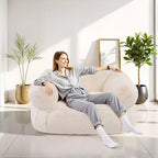 Fauteuil poire pour adultes avec accoudoirs – Peluche moelleuse et rembourrage en mousse haute densité, beige