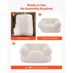 Fauteuil poire pour adultes avec accoudoirs – Peluche moelleuse et rembourrage en mousse haute densité, beige
