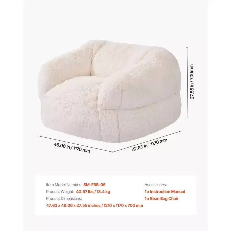Fauteuil poire pour adultes avec accoudoirs – Peluche moelleuse et rembourrage en mousse haute densité, beige