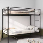 Lit superposé en métal très résistant, format jumeau, avec échelles et garde-corps haut – Cadre de lit contemporain pour chambre à coucher