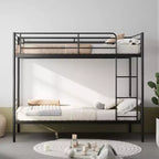 Lit superposé en métal très résistant, format jumeau, avec échelles et garde-corps haut – Cadre de lit contemporain pour chambre à coucher