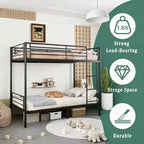 Lit superposé en métal très résistant, format jumeau, avec échelles et garde-corps haut – Cadre de lit contemporain pour chambre à coucher