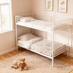 Lit superposé en métal très résistant, format jumeau, avec échelles et garde-corps haut – Cadre de lit contemporain pour chambre à coucher