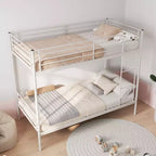 Lit superposé en métal très résistant, format jumeau, avec échelles et garde-corps haut – Cadre de lit contemporain pour chambre à coucher
