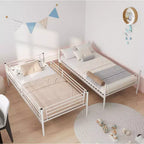 Lit superposé en métal très résistant, format jumeau, avec échelles et garde-corps haut – Cadre de lit contemporain pour chambre à coucher