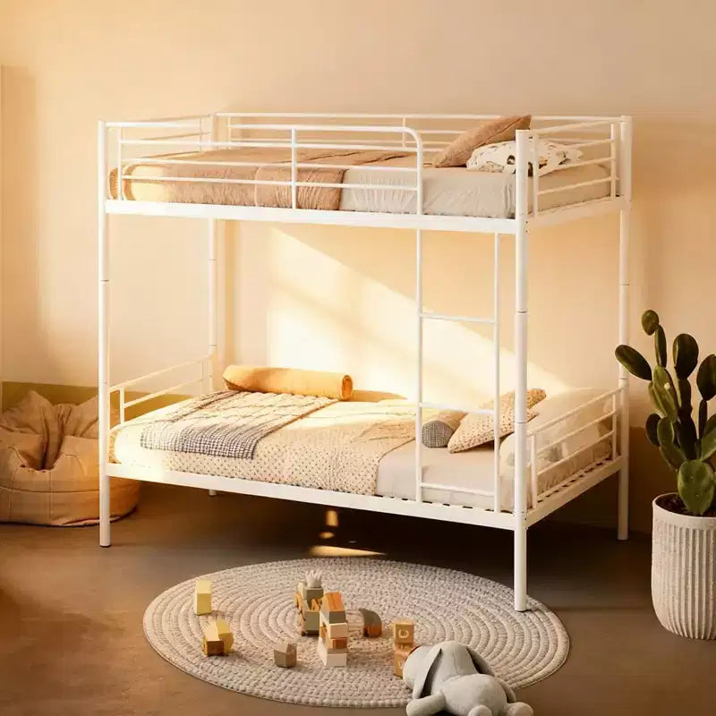 Lit superposé en métal très résistant, format jumeau, avec échelles et garde-corps haut – Cadre de lit contemporain pour chambre à coucher