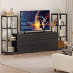 Meuble TV commode avec 9 tiroirs en tissu – Grand meuble de divertissement avec 2 étagères industrielles à 4 niveaux